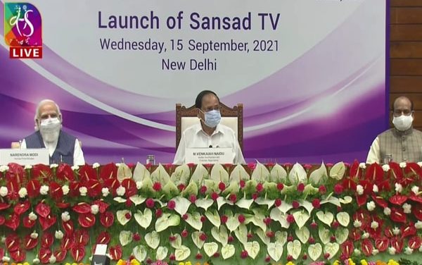 PM Modi launches Sansad TV along with VP Naidu, LS Speaker Om Birla